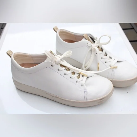 Vionic White Leather Low-Top Sneakers with Gold Accents - Picture 11 of 12
